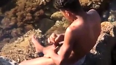 Tunisian twink wanks his BIG Arab dick near the beach