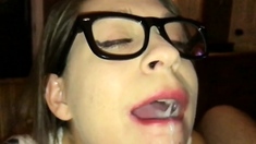 Homemade cum on tongue and swallow