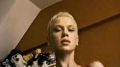 short blond haired girl showing off her sexy body