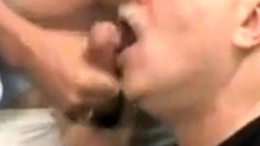 Moustache Daddy sucking cock eating cum