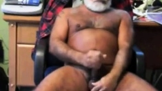 Silver daddy bear stroking his nice cock