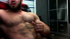 Hairy Muscle Hunk Cums