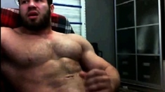 Hairy Muscle Hunk Cums