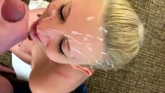 Big Eyed Blonde Takes Massive Facial