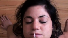 Giving the cute amateur girl a facial in slo-mo