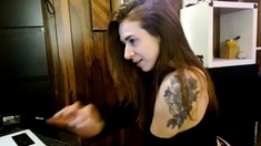 Small tit brunette amateur tugs on a big willie