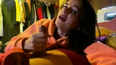 Brunette teen swallowing cum in POV blowjob