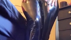 Latex slut solo anal masturbation