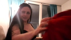 Hot brunette amateur MILF rides hubbys cock
