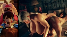 Hot 3D redhead licking a pussy while getting fucked