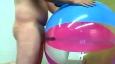 Big inflatable beach ball fuck cum inside